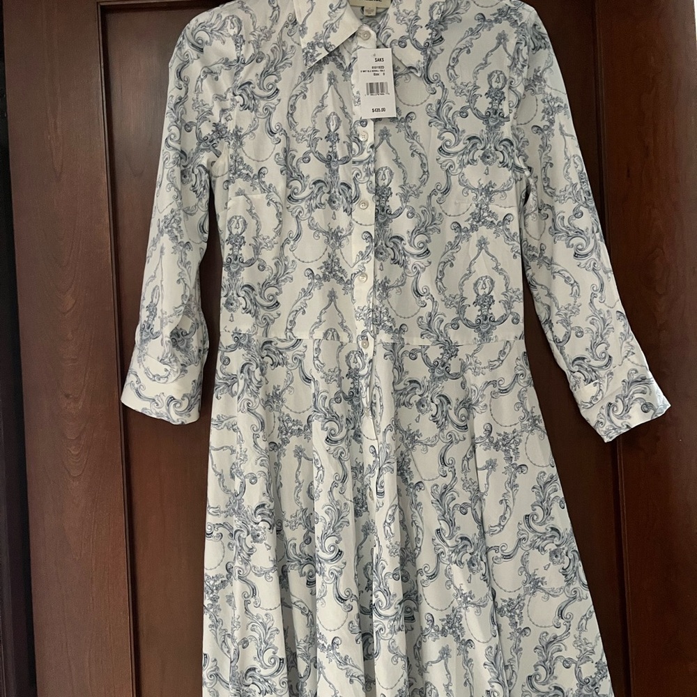 L'AGENCE NWT Blue and White Patterned mini-dress in size 0 - Picture 5 of 5